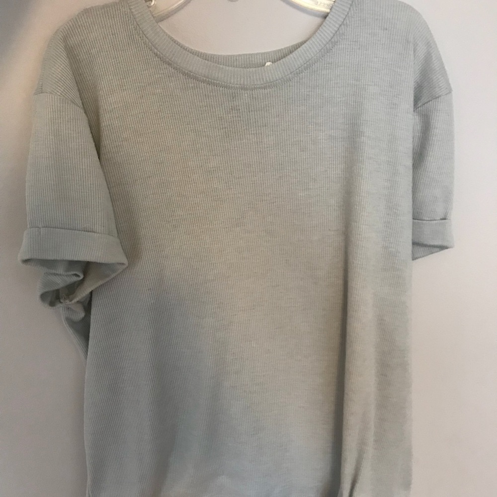 blue ribbed short sleeve tee